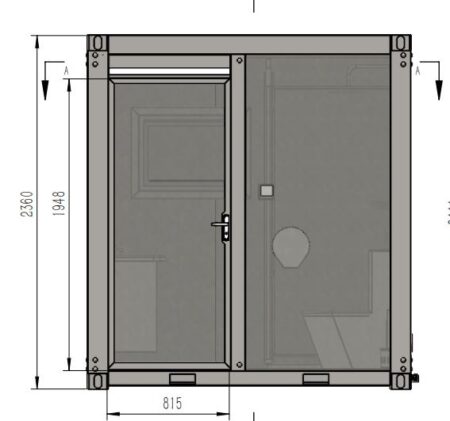 BR001 Portable Bathroom with shower, toilet, hand basin. Front view