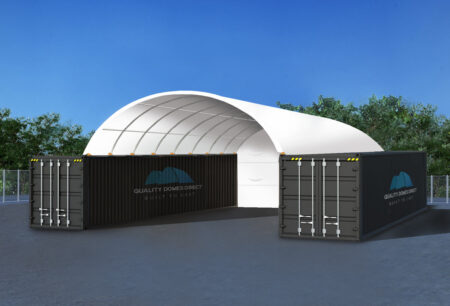 QL2040SP - 20x40fr container dome shelter with semi-permanent end wall.