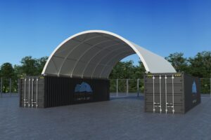 QL2640-GREY container dome shelter, side view.