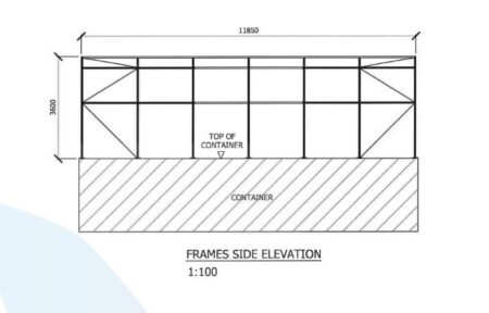 w3340 container dome shelter structural drawing side elevation