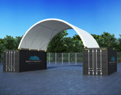 W3320 welded version container dome shelter. 4 truss design.