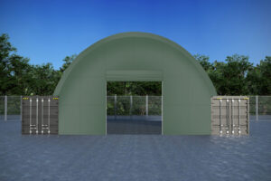 40FDW-GREEN. Front wall 40ft wide with front door and mechanical winch
