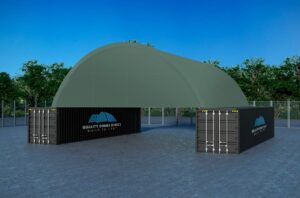 40HW. 40ft, 12m wide half wall for shipping container dome shelter. Army Green colour.