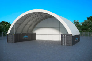 DT60EW double truss end wall design for 60ft wide container dome shelters