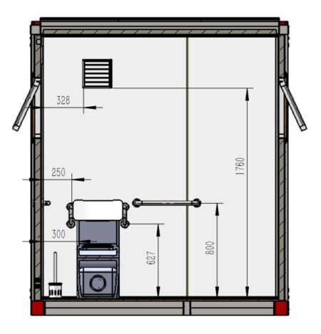 Quality Domes Direct portable disabled accessible-toilet block isometric drawing cross front view BR004