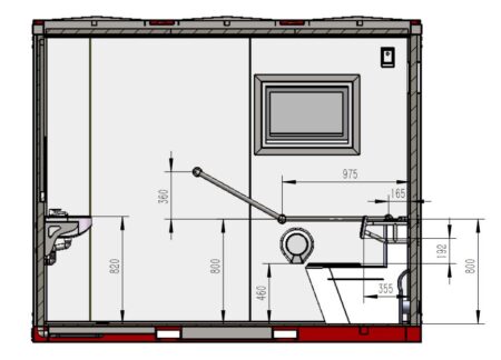 Quality Domes Direct portable disabled accessible-toilet block isometric drawing cross sectional side view BR004