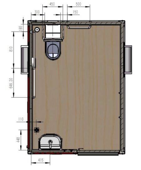 Quality Domes Direct portable disabled accessible-toilet block isometric drawing plan view layout BR004