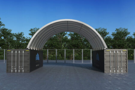 QL2640-GREY container dome shelter. Front view.