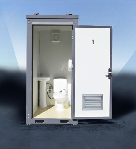 BR002 single portable toilet with wash basin open door