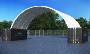 QL4020 Container Domes Shelter. 4 Truss design shipping container shelter. 4.5 m apex.