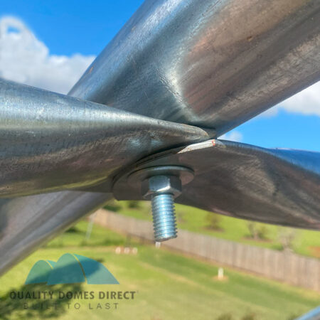 Close up of a double purlin connection to a roof arch.