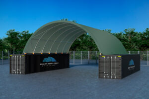 W3340-GREEN 3340 welded base plate container shelter with domes roof