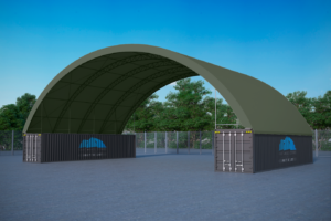 DT70-GREEN. Double truss 70ft wide/23.35m by 6.1m high above container/