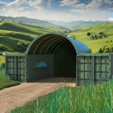 20x20ft container dome shelter with semi-permanent end wall