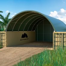shipping container dome shelter army green.
